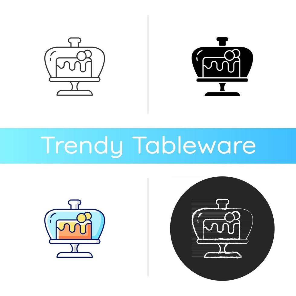 Cake stand icon. Baking accessories to create tasty meals. Special cooking equipment. Place for storing sweet foods. Linear black and RGB color styles. Isolated vector illustrations