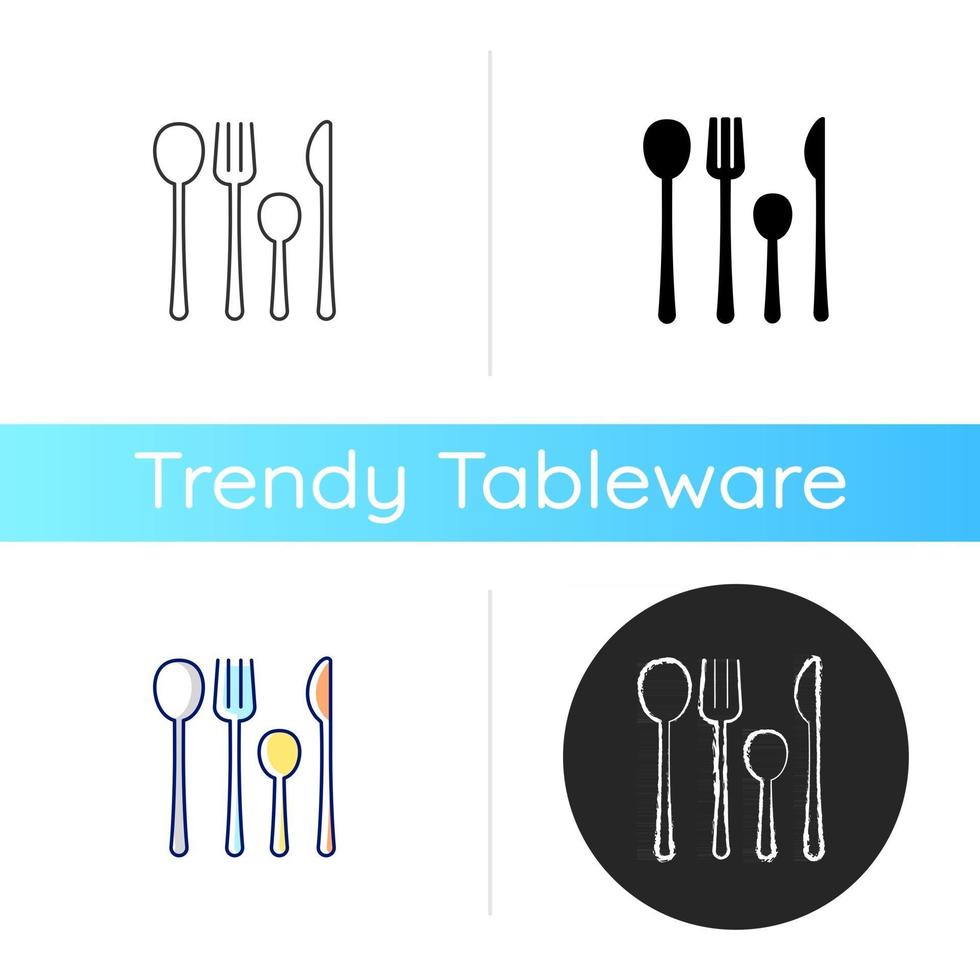 icono de tenedores, cuchillos y cucharas. accesorios de cena para comer en casa. equipo de cocina. hermoso diseño de vajilla. Estilos lineales de color negro y rgb. ilustraciones vectoriales aisladas vector