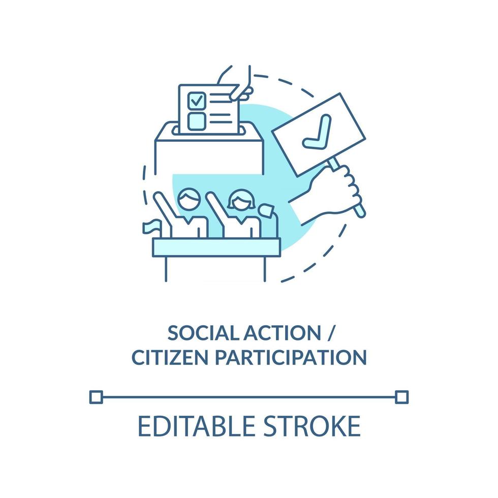 Social action and citizen participation concept icon. Community change abstract idea thin line illustration. Achieve social justice, empowerment. Vector isolated outline color drawing. Editable stroke