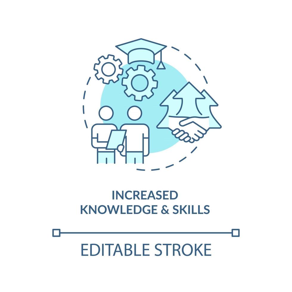 Aumento del icono del concepto de conocimientos y habilidades. beneficio de desarrollo comunitario idea abstracta ilustración de línea fina. adaptabilidad y flexibilidad. dibujo de color de contorno aislado vectorial. trazo editable vector