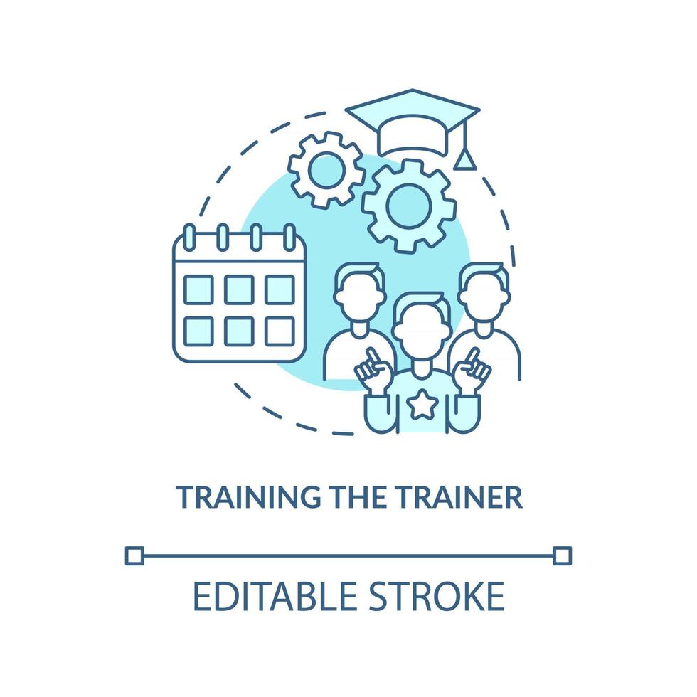 Training trainer concept icon. Community development step abstract idea thin line illustration. Gaining knowledge from experienced instructors. Vector isolated outline color drawing. Editable stroke