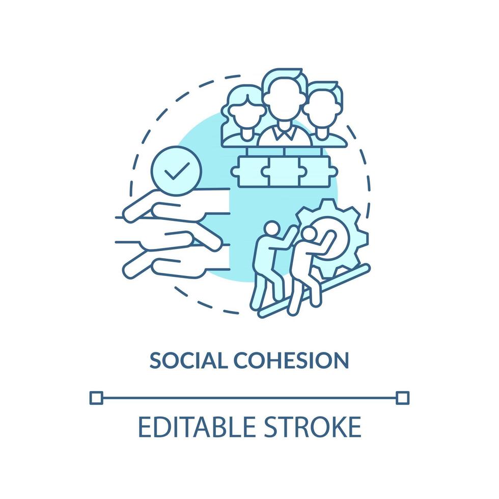 Social cohesion concept icon. Community development abstract idea thin line illustration. Providing prosperity to all citizens. Working together. Vector isolated outline color drawing. Editable stroke