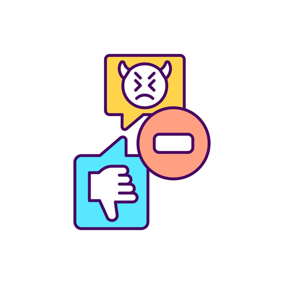 recibir disgustos en el icono de color rgb de las redes sociales. respuesta emocional negativa. impacto psicológico del discurso de odio. ilustración vectorial aislada. intimidar a otras personas en línea dibujo de líneas rellenas simples vector