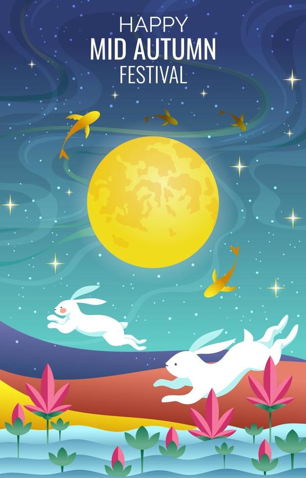 Lovely Rabbit and Happy Mid Autumn vector