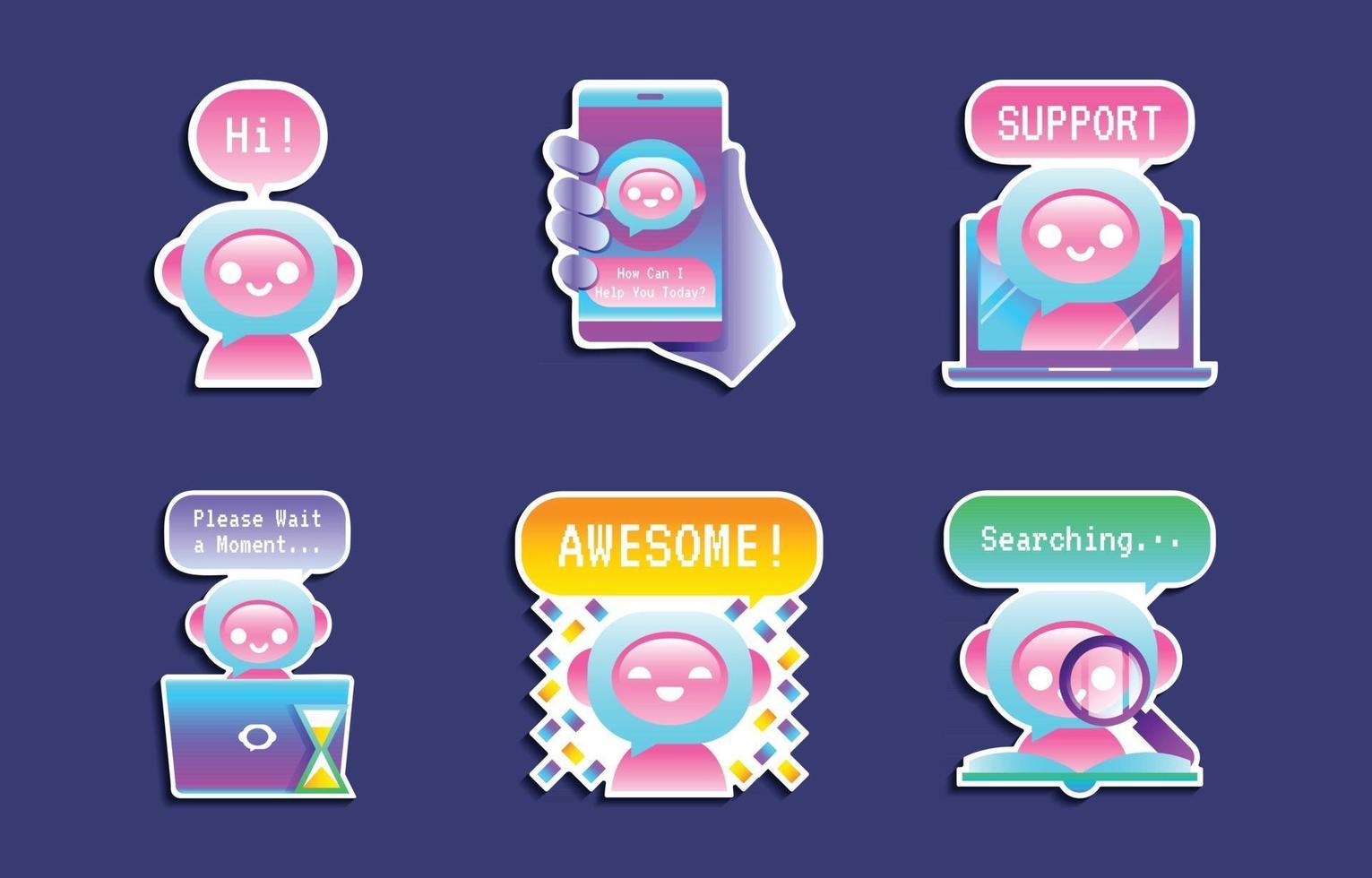 Collection of Colorful Chatbot Stickers vector