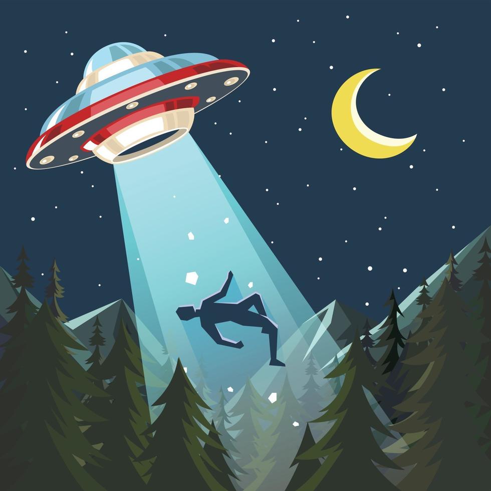 UFO Abducts Human In The Night Sky vector