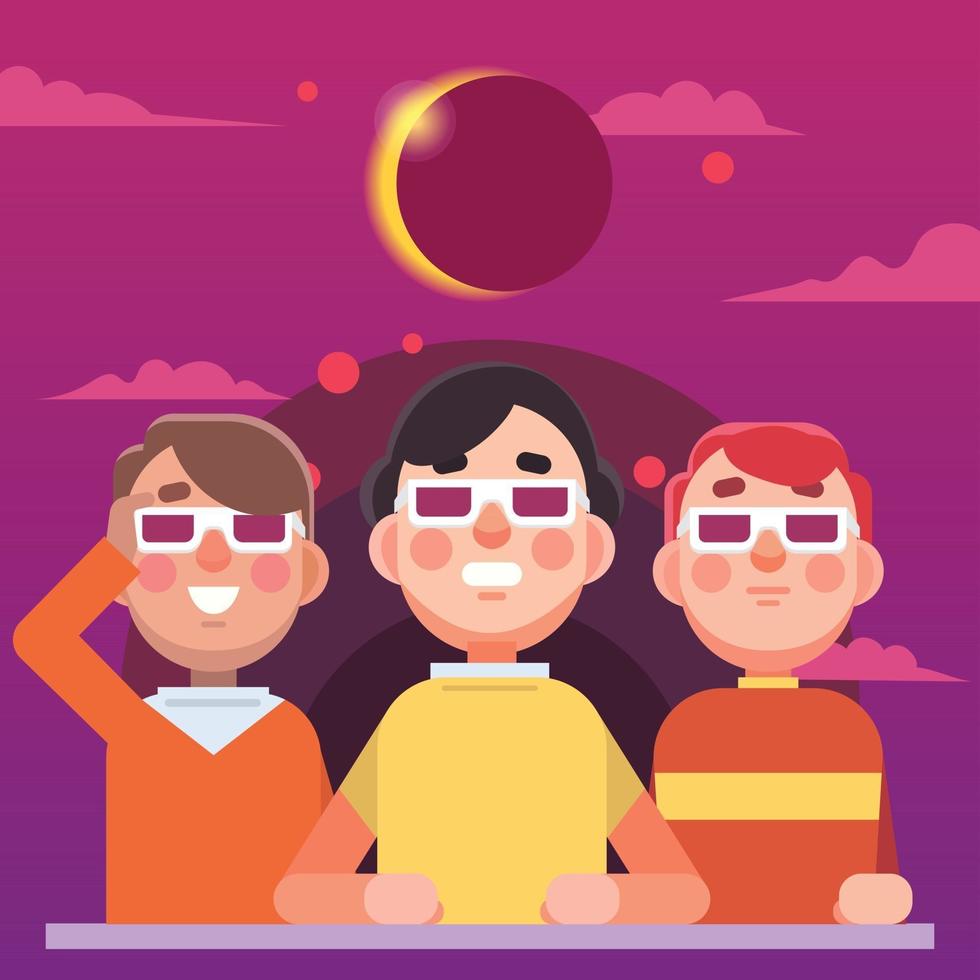 People Wathcing Solar Eclipse vector