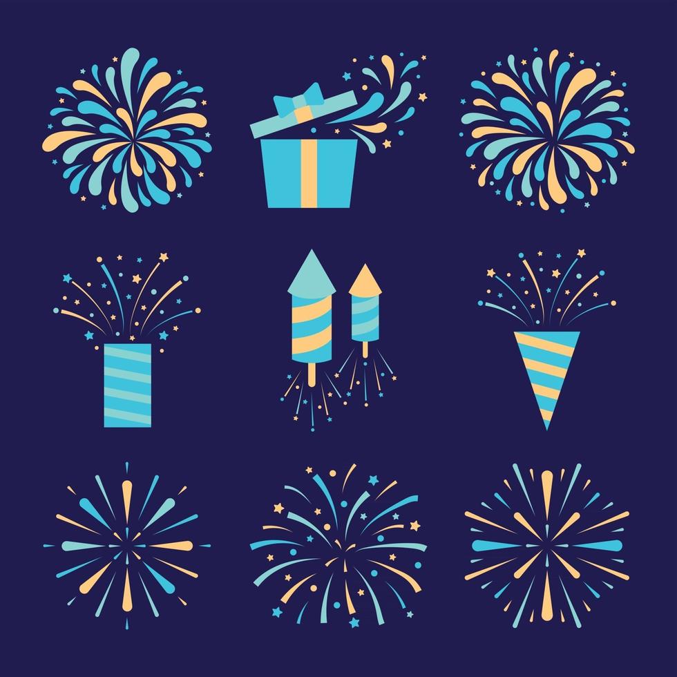 conjunto de iconos de fuegos artificiales festivos vector