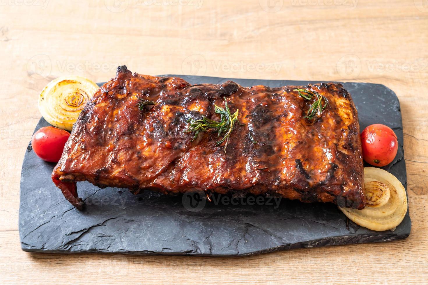 Grilled and barbecue ribs pork photo