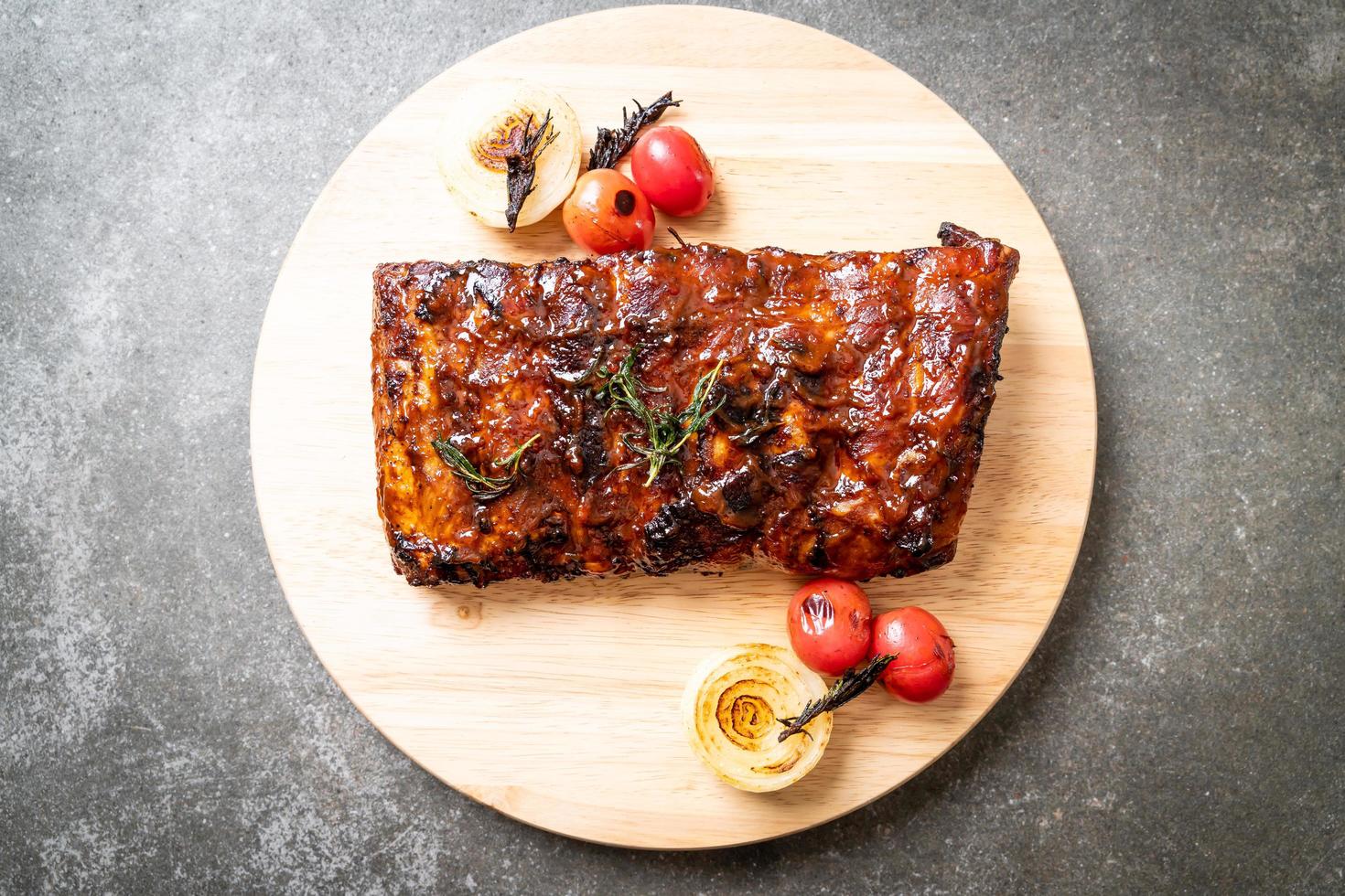 Grilled and barbecue ribs pork photo