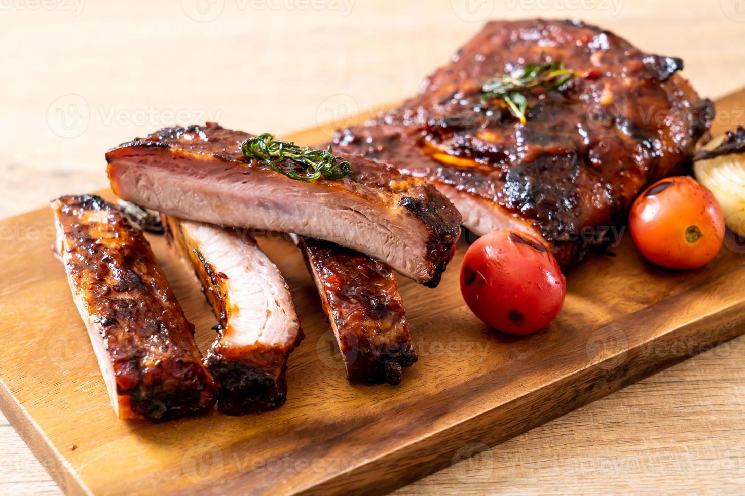 Grilled and barbecue ribs pork photo