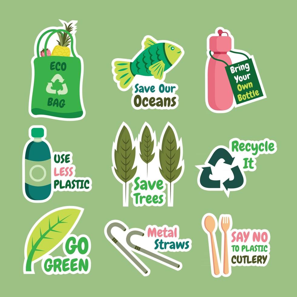 No Plastic Sticker Template Set vector