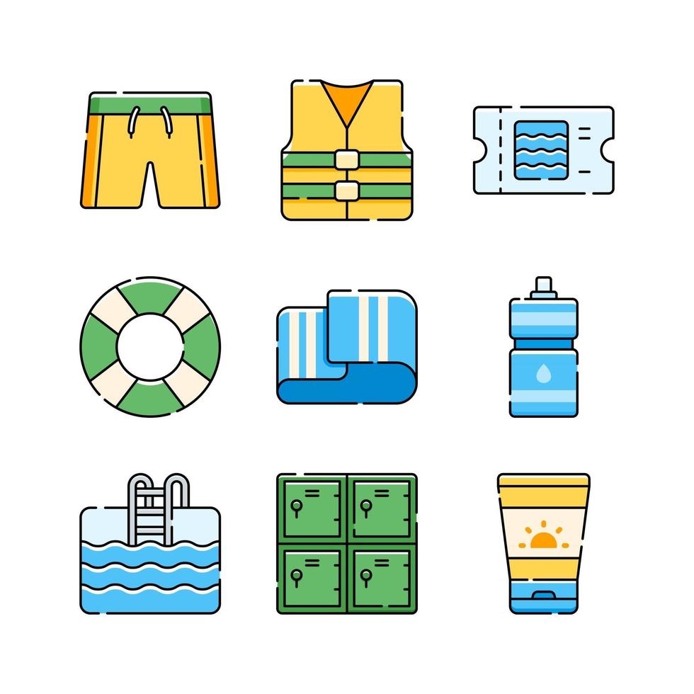 conjunto de iconos de actividad de natación de verano vector