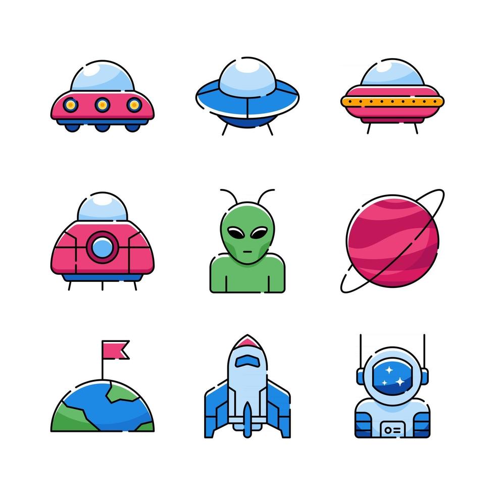 UFO and Alien Icon Set vector