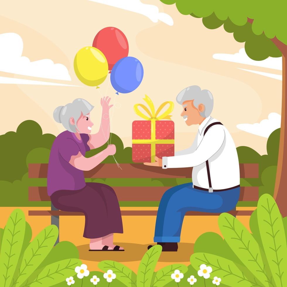 pareja de ancianos celebrando el día de agradecimiento a la esposa vector