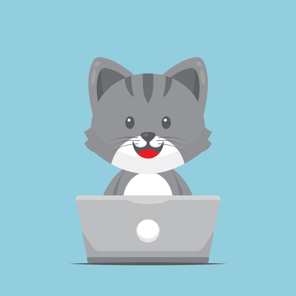 Cute Cat Working with Laptop vector