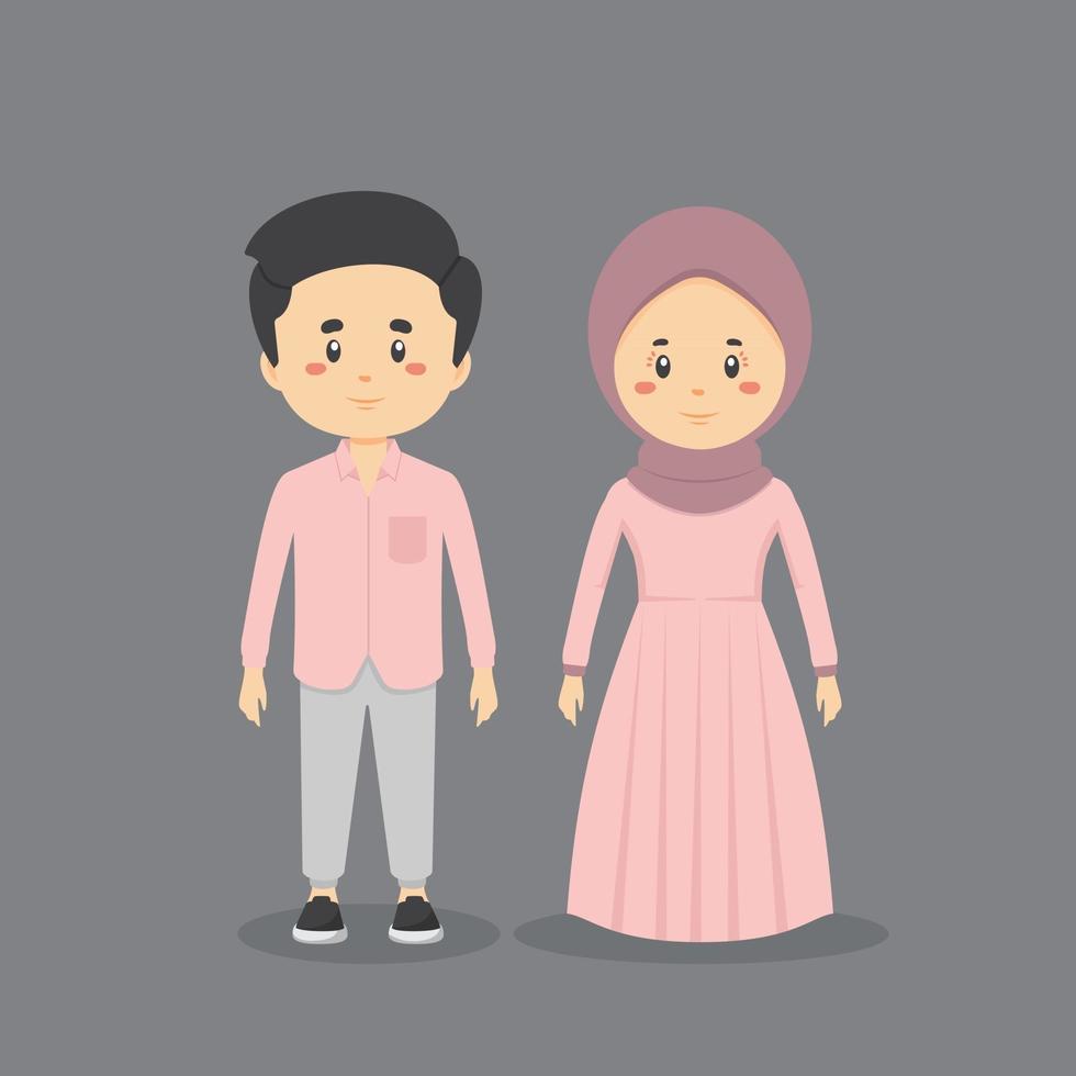 Couple Character Muslim Wearing Casual Clothes vector