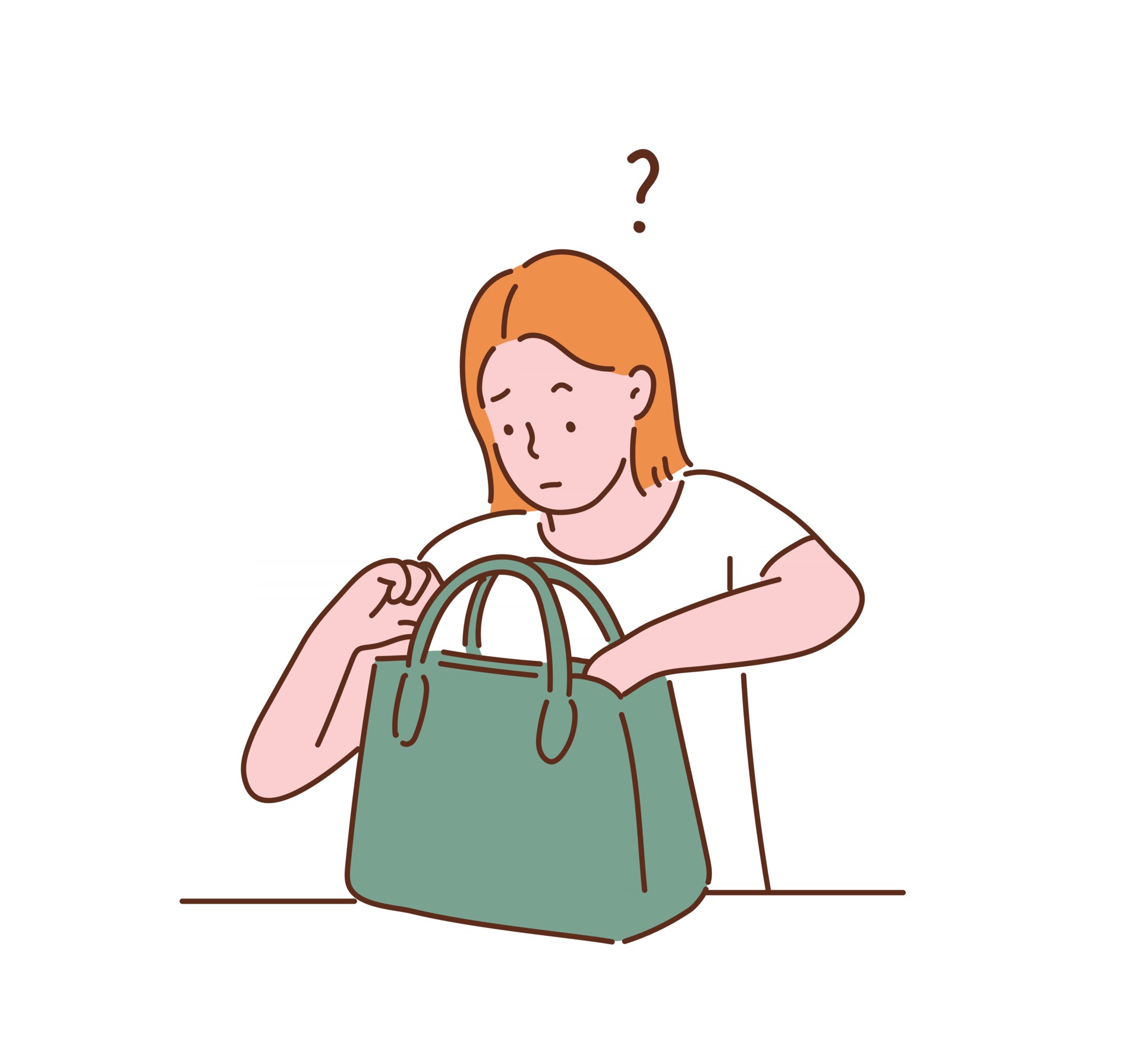A Woman Is Looking For Things In Her Bag Hand Drawn Style Vector