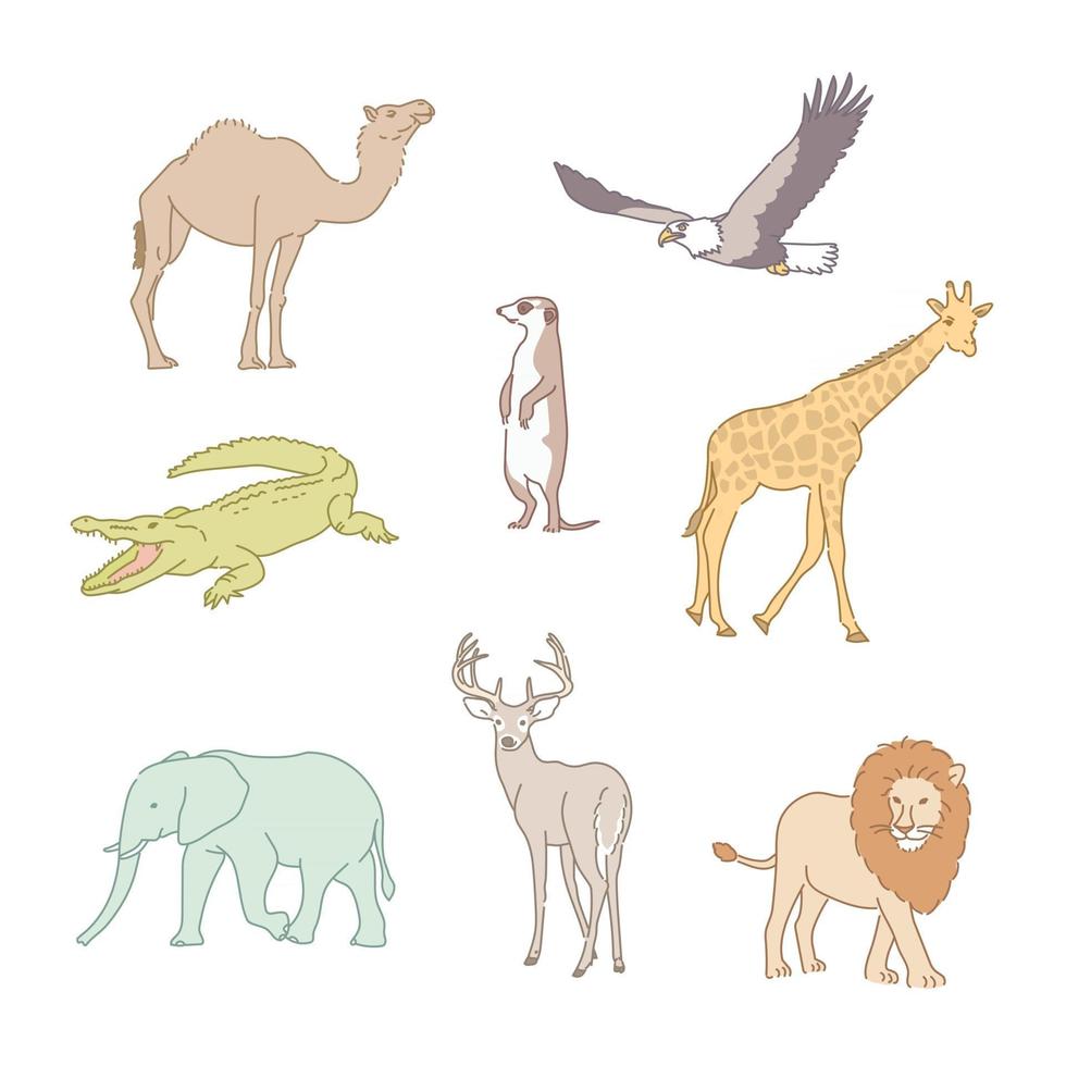 African animals. hand drawn style vector design illustrations.