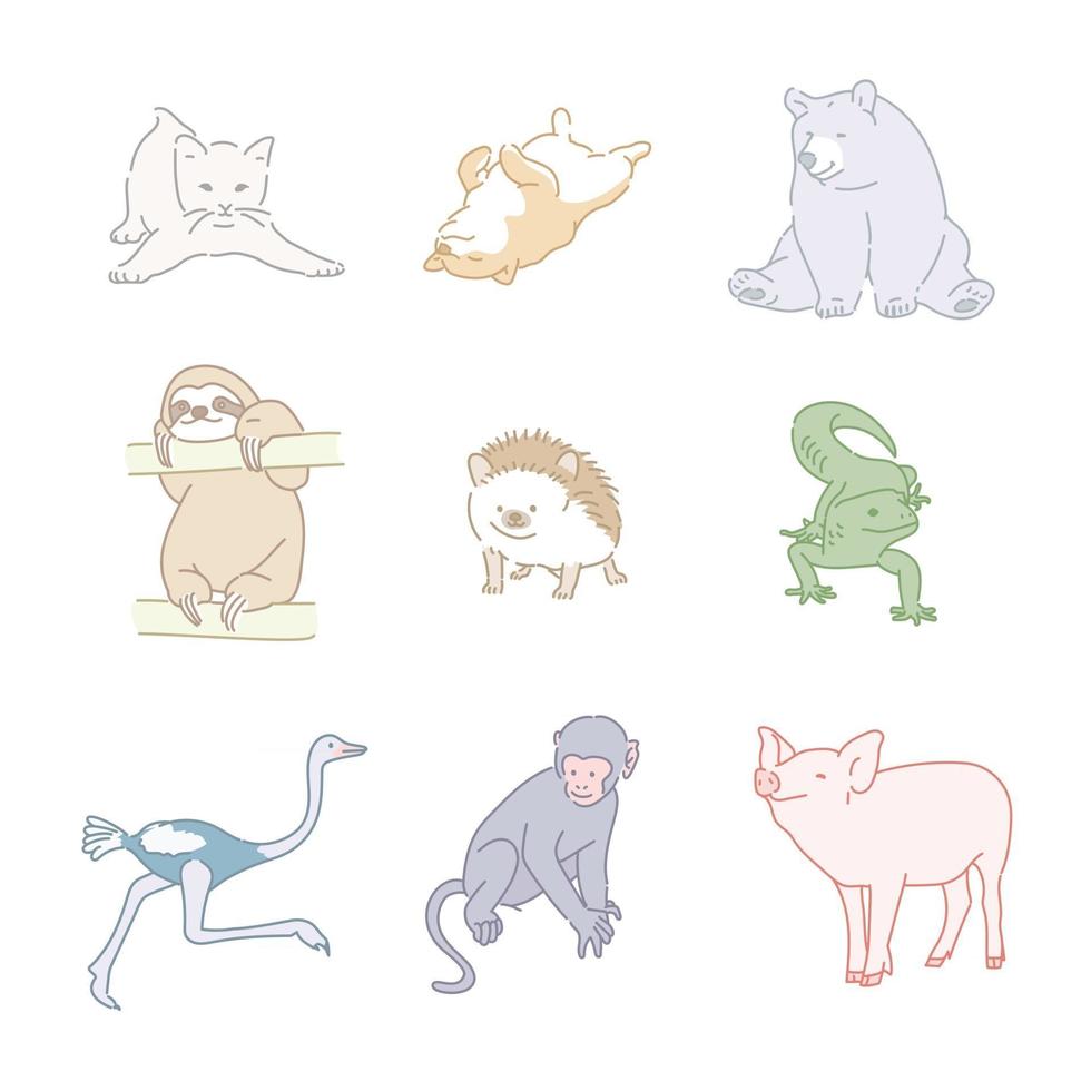 Collection of cute animals. hand drawn style vector design illustrations.