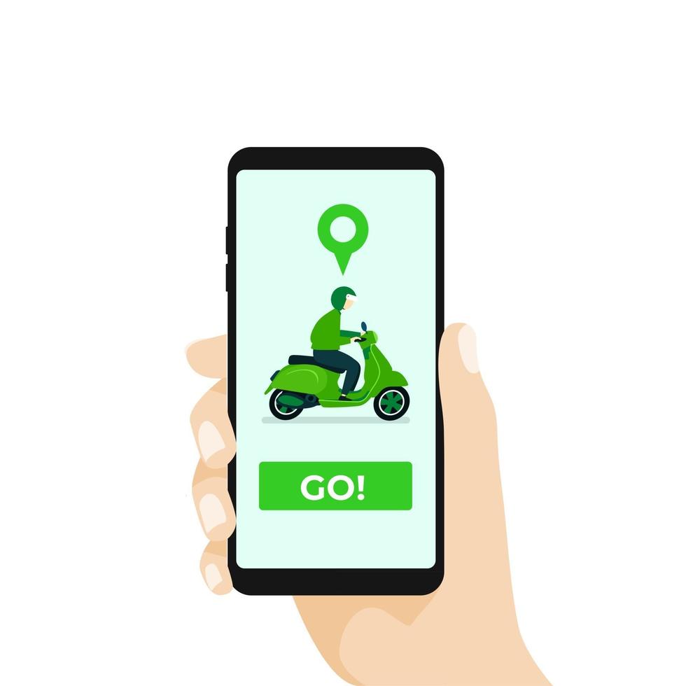 Online motorcycle transportation with smartphone app. vector