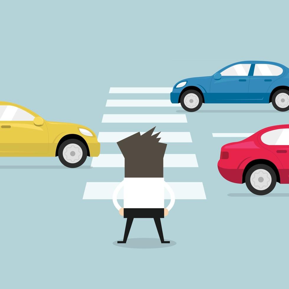 Businessman waiting to cross the road at the crosswalk. vector