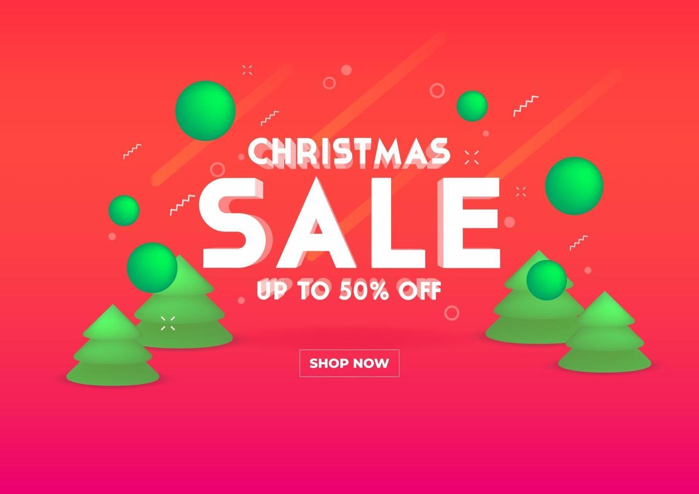 Web banner for Christmas sale. 3D depth and realistic festive objects. vector