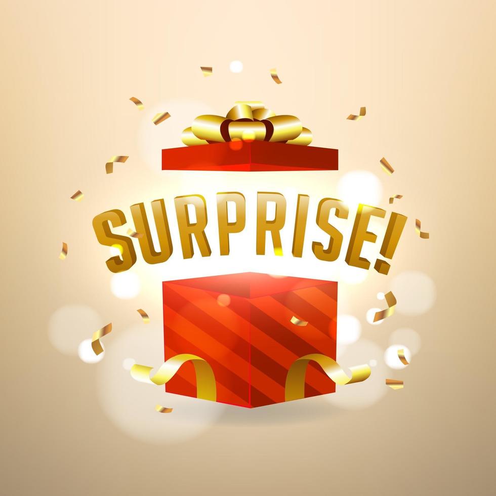 Surprise inside open red gift box. Birthday surprise and Christmas present concept. vector