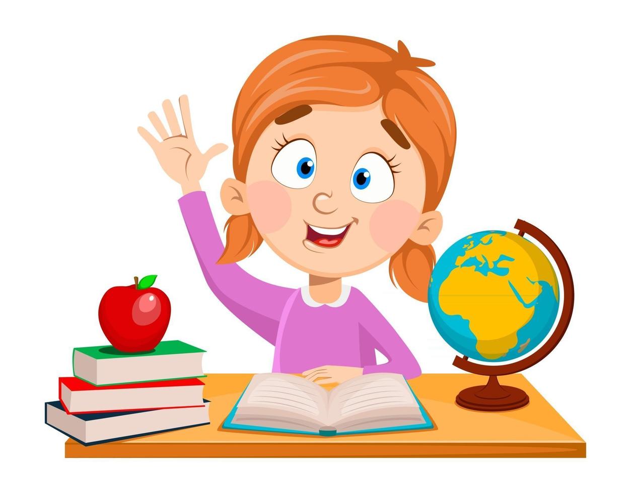 Back to school. Cute girl sitting at the desk vector