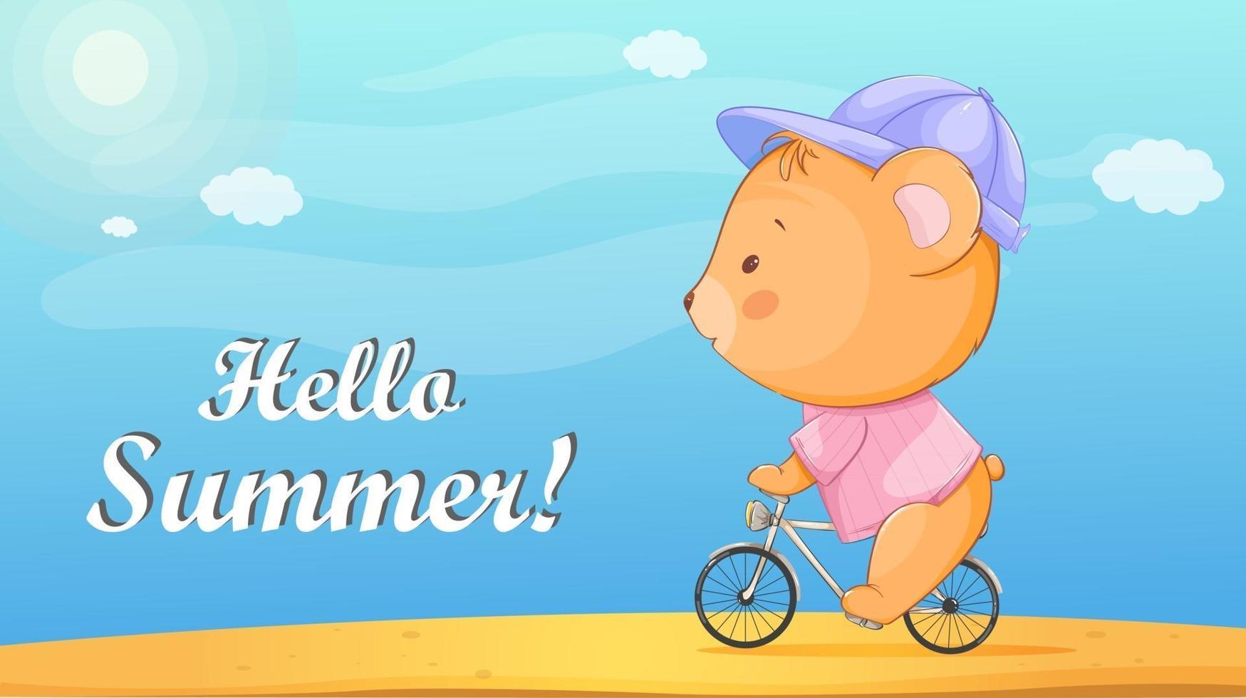 Hola Verano. lindo osito en bicicleta vector