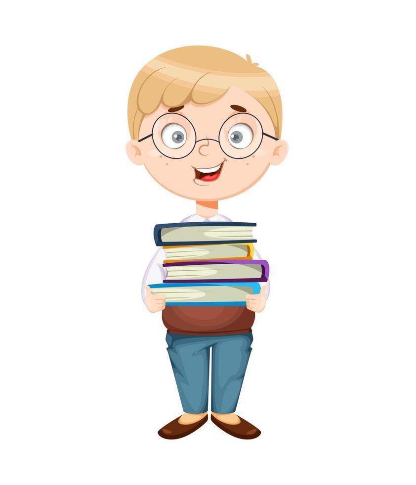Back to school. Cute schoolboy holds books vector