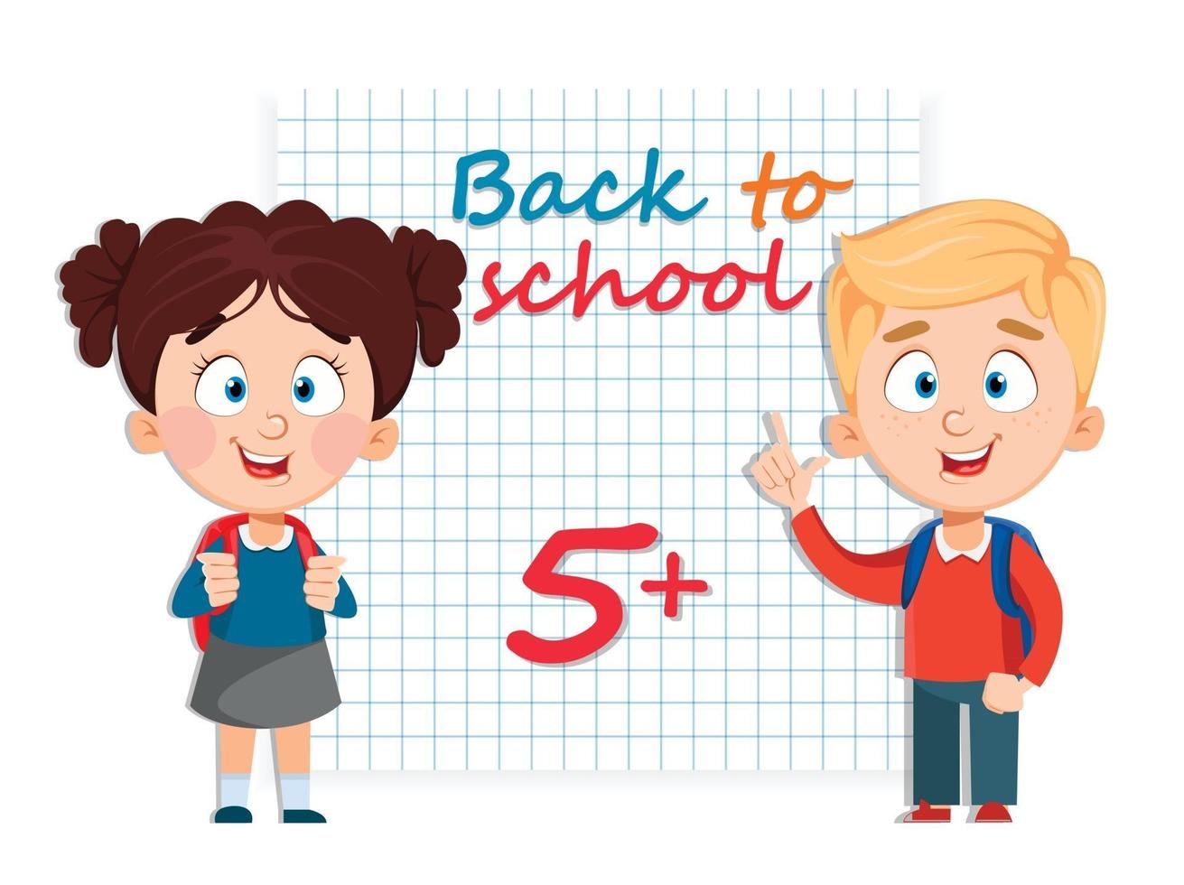 Back to school. Cute girl and boy with backpacks vector