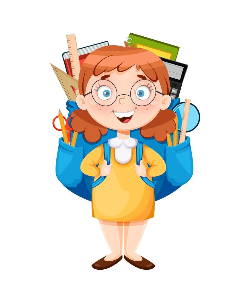 Back to school. Cute schoolgirl vector