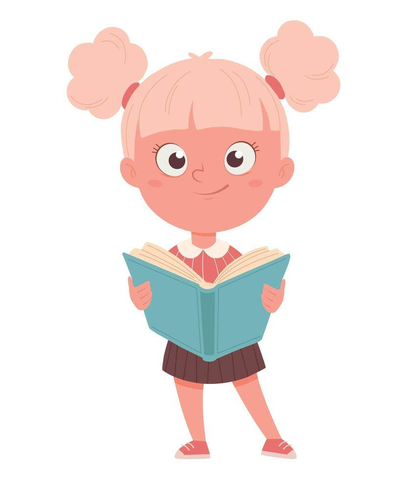 Cheerful schoolgirl with opened book vector