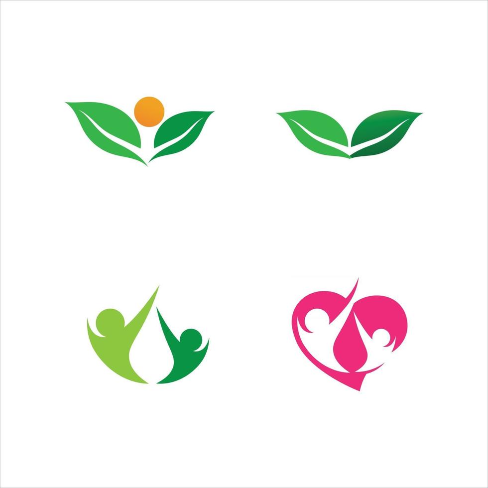 logotipo de cuidado de la gente para el logotipo de salud, conjunto de logotipos de negocios y natur, signo de logotipo de carácter humano vector