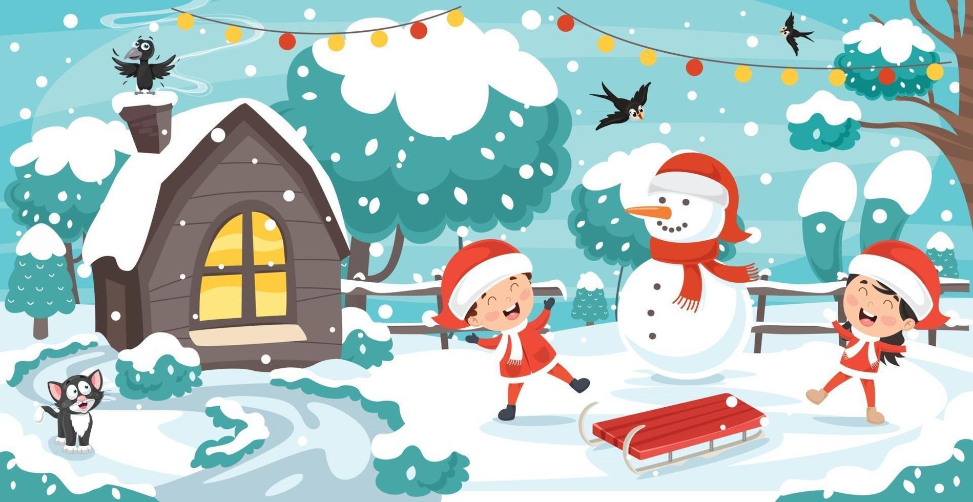 Christmas Greeting Card Design With Cartoon Characters vector