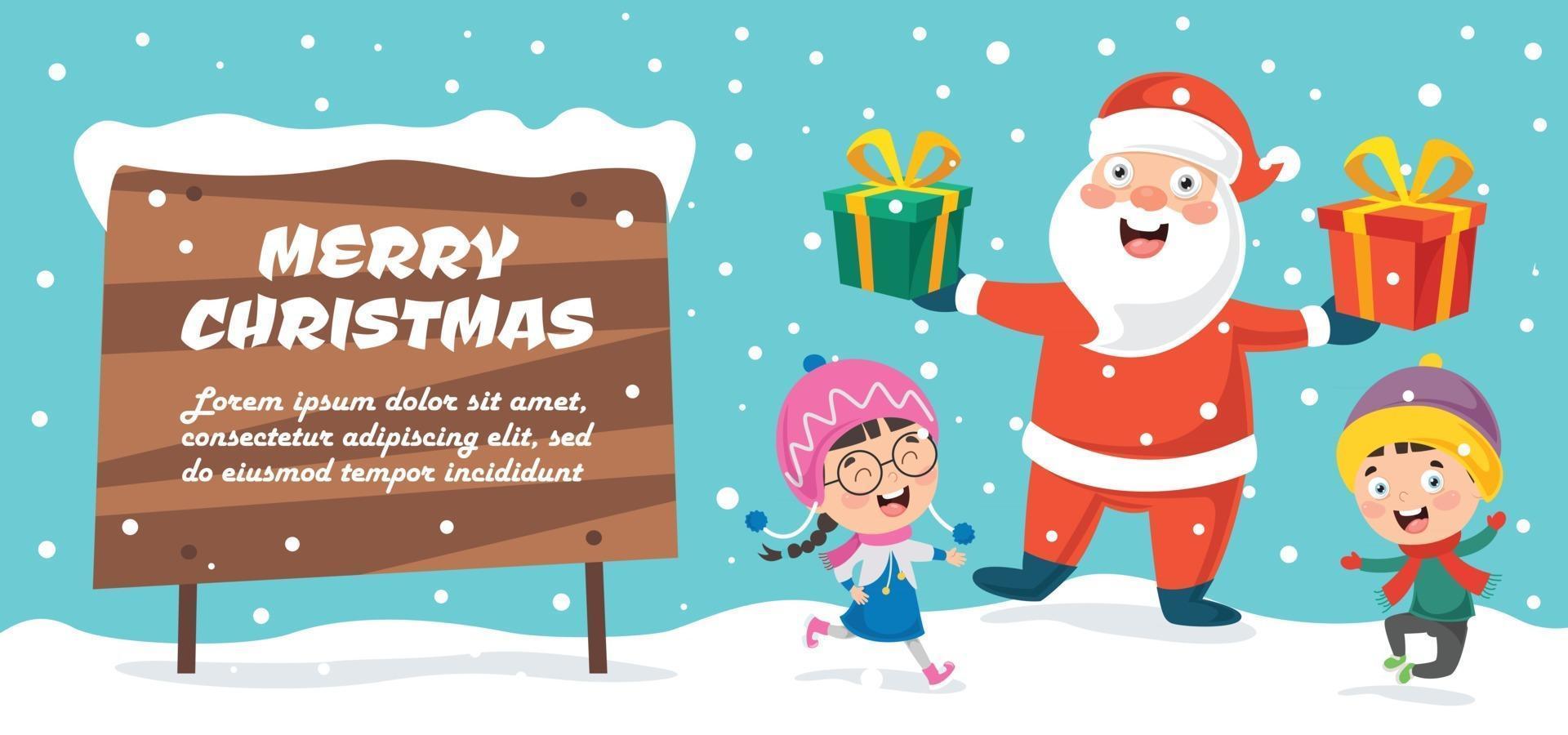 Christmas Greeting Card Design With Cartoon Characters vector