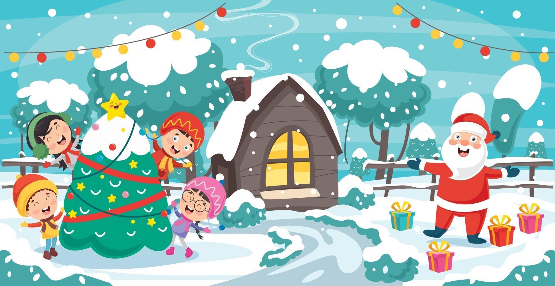 Christmas Greeting Card Design With Cartoon Characters 2822894 Vector