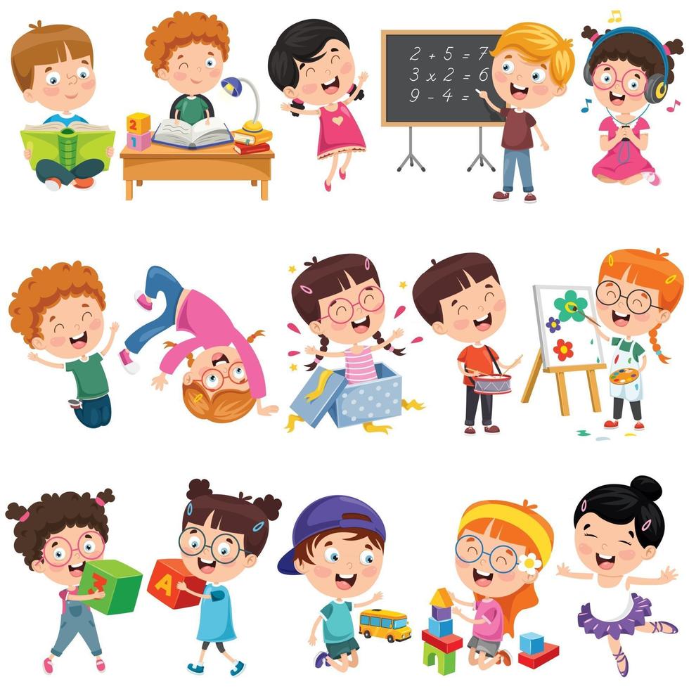 colección de pequeños niños de dibujos animados vector