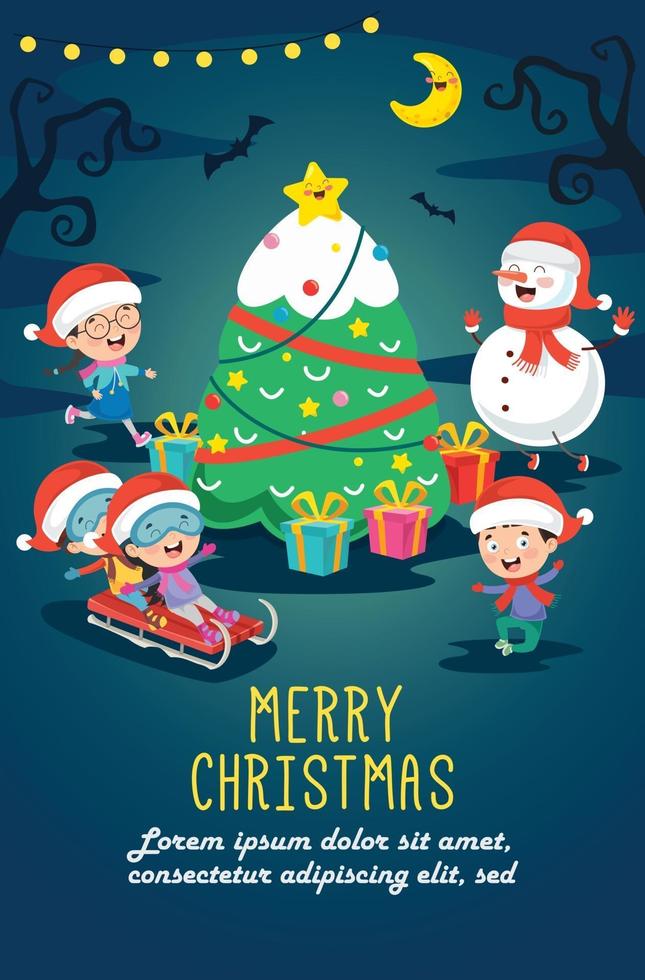 Christmas Greeting Card Design With Cartoon Characters vector