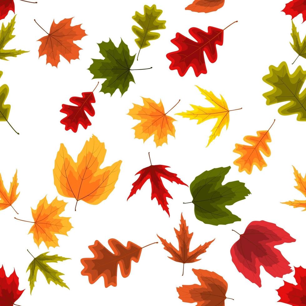 Autumn Natural Leaves Seamless Pattern Background. Vector Illustration