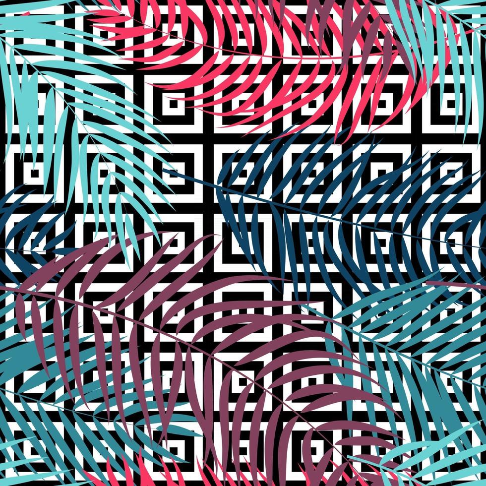 Summer Abstract Seamless Pattern Background with Palm Leaves. Vector Illustration