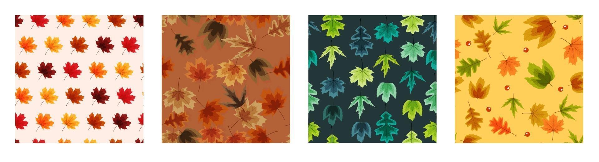 Autumn Natural Leaves Seamless Pattern Background set. Vector Illustration