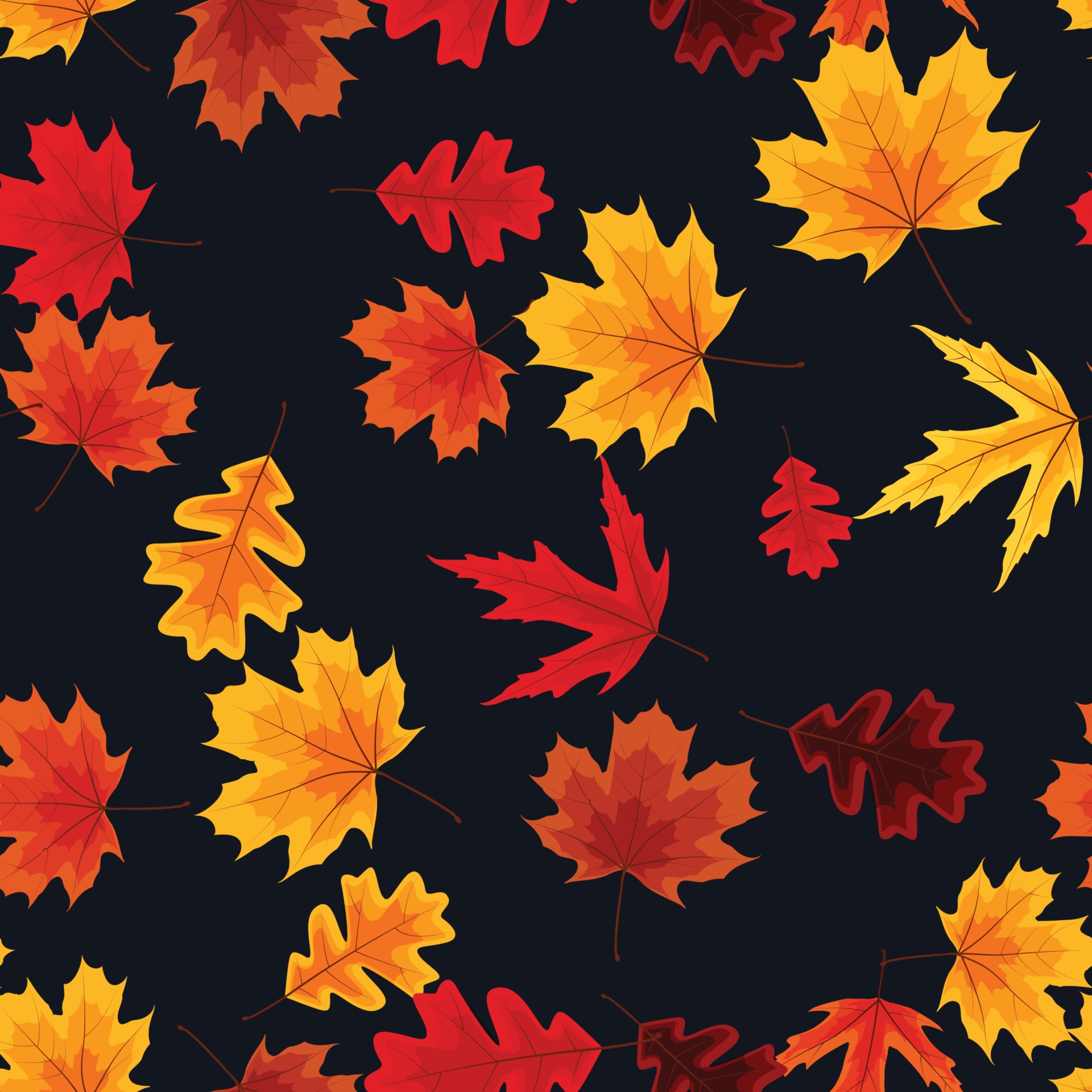 Autumn seamless pattern background with falling leaves. Vector