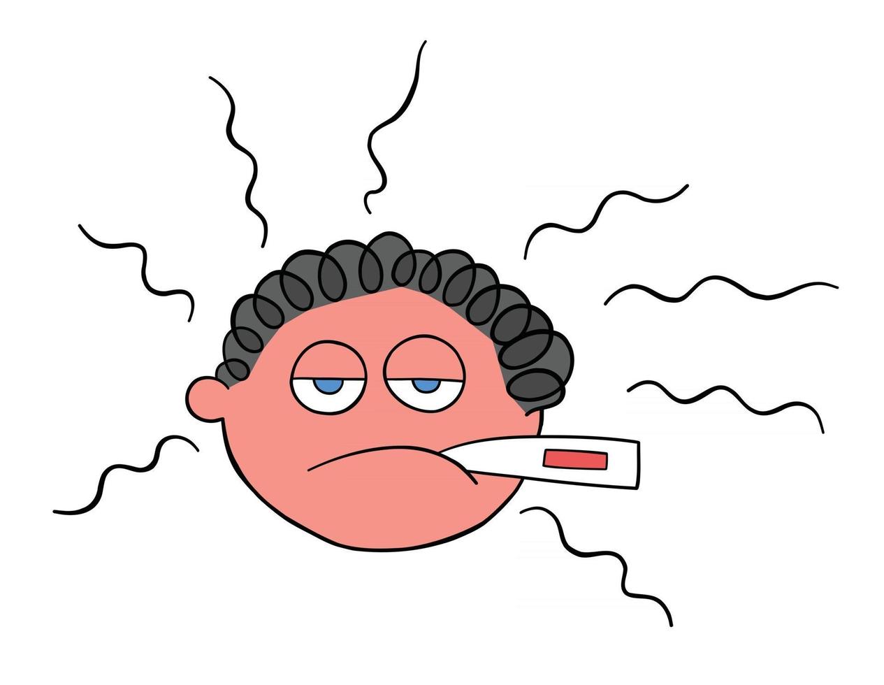 Cartoon Man is Sick and Has a Fever Vector Illustration