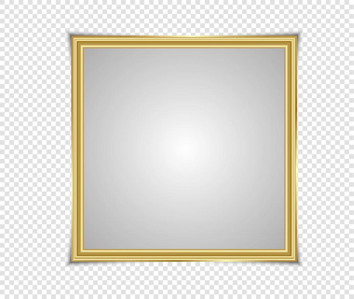 Gold shiny glowing frame with shadows isolated on transparent background. Gold luxury vintage style realistic border, photo, banner. illustration - Vector