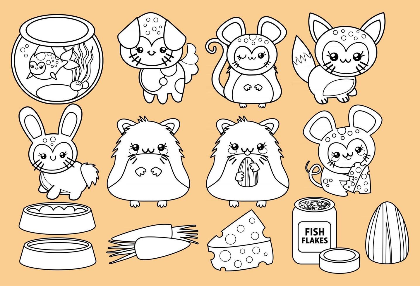 Color Me Kawaii Pets vector