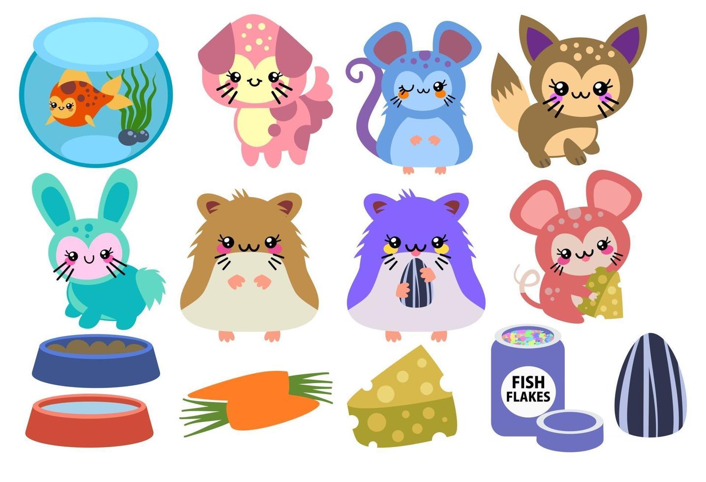 Cute Kawaii Fluffy Pets vector