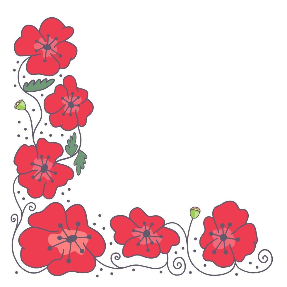 borde floral de amapola roja vector