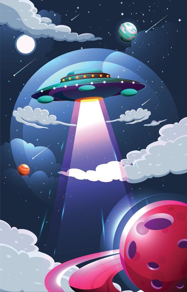 UFO Flying Saucer in the Night Sky vector